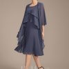 Mother of the Bride Dresses | A-line Scoop Knee-Length Chiffon Mother of the Bride Dress With Beading Stormy – Womens