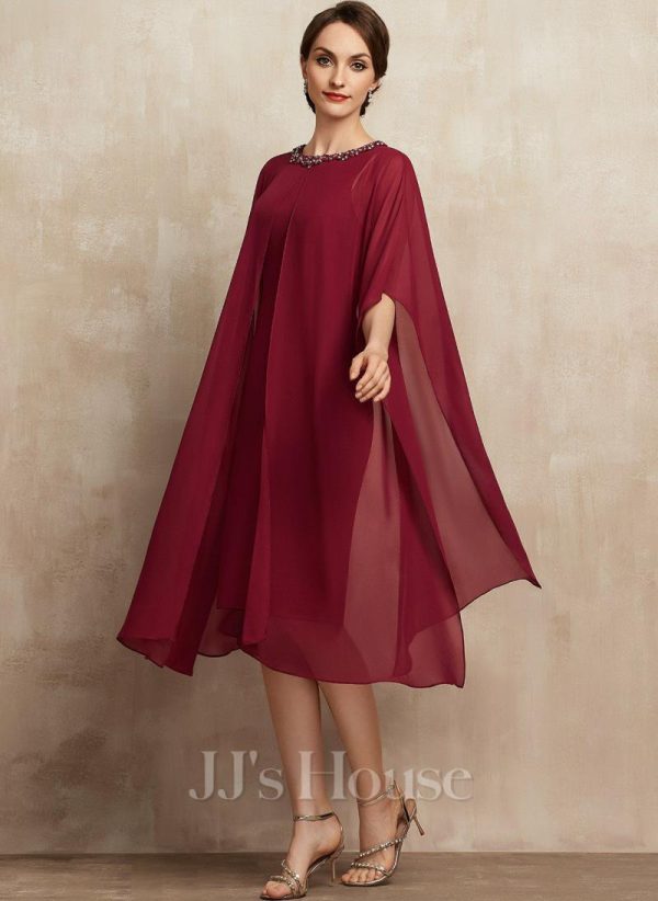 Mother of the Bride Dresses | A-line Scoop Knee-Length Chiffon Mother of the Bride Dress With Sequins Beading Burgundy – Womens