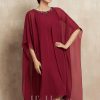 Mother of the Bride Dresses | A-line Scoop Knee-Length Chiffon Mother of the Bride Dress With Sequins Beading Burgundy – Womens