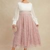 Mother of the Bride Dresses | A-line Scoop Tea-Length Chiffon Lace Mother of the Bride Dress With Pleated Sequins Beading Dusty Rose – Womens