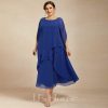 Mother of the Bride Dresses | A-line Scoop Tea-Length Chiffon Mother of the Bride Dress With Cascading Ruffles Sequins Beading As Picture – Womens