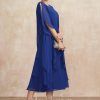 Mother of the Bride Dresses | A-line Scoop Tea-Length Chiffon Mother of the Bride Dress With Cascading Ruffles Sequins Beading As Picture – Womens