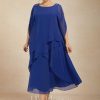 Mother of the Bride Dresses | A-line Scoop Tea-Length Chiffon Mother of the Bride Dress With Cascading Ruffles Sequins Beading As Picture – Womens