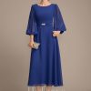 Mother of the Bride Dresses | A-line Scoop Tea-Length Chiffon Mother of the Bride Dress With Crystal Brooch Pleated As Picture – Womens