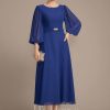 Mother of the Bride Dresses | A-line Scoop Tea-Length Chiffon Mother of the Bride Dress With Crystal Brooch Pleated As Picture – Womens