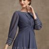 Mother of the Bride Dresses | A-line Scoop Tea-Length Chiffon Mother of the Bride Dress With Pleated Beading Stormy – Womens