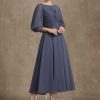 Mother of the Bride Dresses | A-line Scoop Tea-Length Chiffon Mother of the Bride Dress With Pleated Beading Stormy – Womens