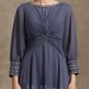 Mother of the Bride Dresses | A-line Scoop Tea-Length Chiffon Mother of the Bride Dress With Pleated Beading Stormy – Womens