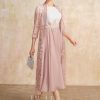 Mother of the Bride Dresses | A-line Scoop Tea-Length Chiffon Mother of the Bride Dress With Sequins Appliques Lace Dusty Rose – Womens