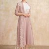 Mother of the Bride Dresses | A-line Scoop Tea-Length Chiffon Mother of the Bride Dress With Sequins Appliques Lace Dusty Rose – Womens