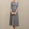 Mother of the Bride Dresses | A-line Scoop Tea-Length Lace Chiffon Mother of the Bride Dress As Picture – Womens