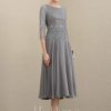 Mother of the Bride Dresses | A-line Scoop Tea-Length Lace Chiffon Mother of the Bride Dress As Picture – Womens