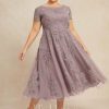 Mother of the Bride Dresses | A-line Scoop Tea-Length Tulle Lace Mother of the Bride Dress Dusk – Womens