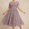 Mother of the Bride Dresses | A-line Scoop Tea-Length Tulle Lace Mother of the Bride Dress Dusk – Womens