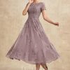 Mother of the Bride Dresses | A-line Scoop Tea-Length Tulle Lace Mother of the Bride Dress Dusk – Womens