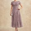 Mother of the Bride Dresses | A-line Scoop Tea-Length Tulle Lace Mother of the Bride Dress Dusk – Womens