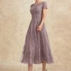 Mother of the Bride Dresses | A-line Scoop Tea-Length Tulle Lace Mother of the Bride Dress Dusk – Womens