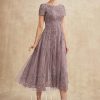 Mother of the Bride Dresses | A-line Scoop Tea-Length Tulle Lace Mother of the Bride Dress Dusk – Womens