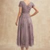 Mother of the Bride Dresses | A-line Scoop Tea-Length Tulle Lace Mother of the Bride Dress Dusk – Womens