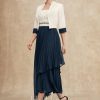 Mother of the Bride Dresses | A-line Square Asymmetrical Chiffon Mother of the Bride Dress With Beading Sequins Pleated Dark Navy – Womens