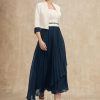 Mother of the Bride Dresses | A-line Square Asymmetrical Chiffon Mother of the Bride Dress With Beading Sequins Pleated Dark Navy – Womens