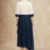 Mother of the Bride Dresses | A-line Square Asymmetrical Chiffon Mother of the Bride Dress With Beading Sequins Pleated Dark Navy – Womens