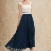 Mother of the Bride Dresses | A-line Square Asymmetrical Chiffon Mother of the Bride Dress With Beading Sequins Pleated Dark Navy – Womens