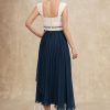 Mother of the Bride Dresses | A-line Square Asymmetrical Chiffon Mother of the Bride Dress With Beading Sequins Pleated Dark Navy – Womens