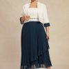 Mother of the Bride Dresses | A-line Square Asymmetrical Chiffon Mother of the Bride Dress With Beading Sequins Pleated Dark Navy – Womens