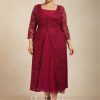 Mother of the Bride Dresses | A-line Square Tea-Length Chiffon Mother of the Bride Dress Burgundy – Womens