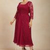 Mother of the Bride Dresses | A-line Square Tea-Length Chiffon Mother of the Bride Dress Burgundy – Womens