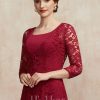 Mother of the Bride Dresses | A-line Square Tea-Length Chiffon Mother of the Bride Dress Burgundy – Womens