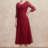 Mother of the Bride Dresses | A-line Square Tea-Length Chiffon Mother of the Bride Dress Burgundy – Womens