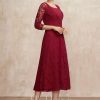 Mother of the Bride Dresses | A-line Square Tea-Length Chiffon Mother of the Bride Dress Burgundy – Womens