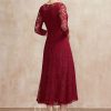 Mother of the Bride Dresses | A-line Square Tea-Length Chiffon Mother of the Bride Dress Burgundy – Womens