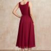 Mother of the Bride Dresses | A-line Square Tea-Length Chiffon Mother of the Bride Dress Burgundy – Womens