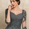 Mother of the Bride Dresses | A-line Sweetheart Asymmetrical Chiffon Lace Mother of the Bride Dress With Beading Pleated Sequins Steel Grey – Womens