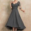 Mother of the Bride Dresses | A-line Sweetheart Asymmetrical Chiffon Lace Mother of the Bride Dress With Beading Pleated Sequins Steel Grey – Womens