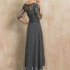 Mother of the Bride Dresses | A-line Sweetheart Asymmetrical Chiffon Lace Mother of the Bride Dress With Beading Pleated Sequins Steel Grey – Womens