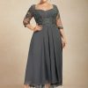 Mother of the Bride Dresses | A-line Sweetheart Asymmetrical Chiffon Lace Mother of the Bride Dress With Beading Pleated Sequins Steel Grey – Womens