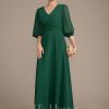 Mother of the Bride Dresses | A-line V-Neck Ankle-Length Chiffon Mother of the Bride Dress With Pleated Sequins Beading Dark Green – Womens