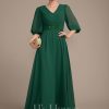 Mother of the Bride Dresses | A-line V-Neck Ankle-Length Chiffon Mother of the Bride Dress With Pleated Sequins Beading Dark Green – Womens