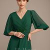 Mother of the Bride Dresses | A-line V-Neck Ankle-Length Chiffon Mother of the Bride Dress With Pleated Sequins Beading Dark Green – Womens