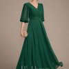 Mother of the Bride Dresses | A-line V-Neck Ankle-Length Chiffon Mother of the Bride Dress With Pleated Sequins Beading Dark Green – Womens