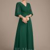 Mother of the Bride Dresses | A-line V-Neck Ankle-Length Chiffon Mother of the Bride Dress With Pleated Sequins Beading Dark Green – Womens