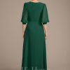 Mother of the Bride Dresses | A-line V-Neck Ankle-Length Chiffon Mother of the Bride Dress With Pleated Sequins Beading Dark Green – Womens