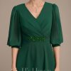 Mother of the Bride Dresses | A-line V-Neck Ankle-Length Chiffon Mother of the Bride Dress With Pleated Sequins Beading Dark Green – Womens