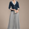 Mother of the Bride Dresses | A-line V-Neck Ankle-Length Chiffon Mother of the Bride Dress With Pleated Silver – Womens