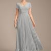 Mother of the Bride Dresses | A-line V-Neck Ankle-Length Chiffon Mother of the Bride Dress With Pleated Silver – Womens