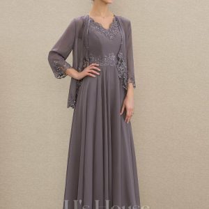 Mother of the Bride Dresses | A-line V-Neck Ankle-Length Chiffon Mother of the Bride Dress With Sequins Appliques Lace Beading As Picture – Womens